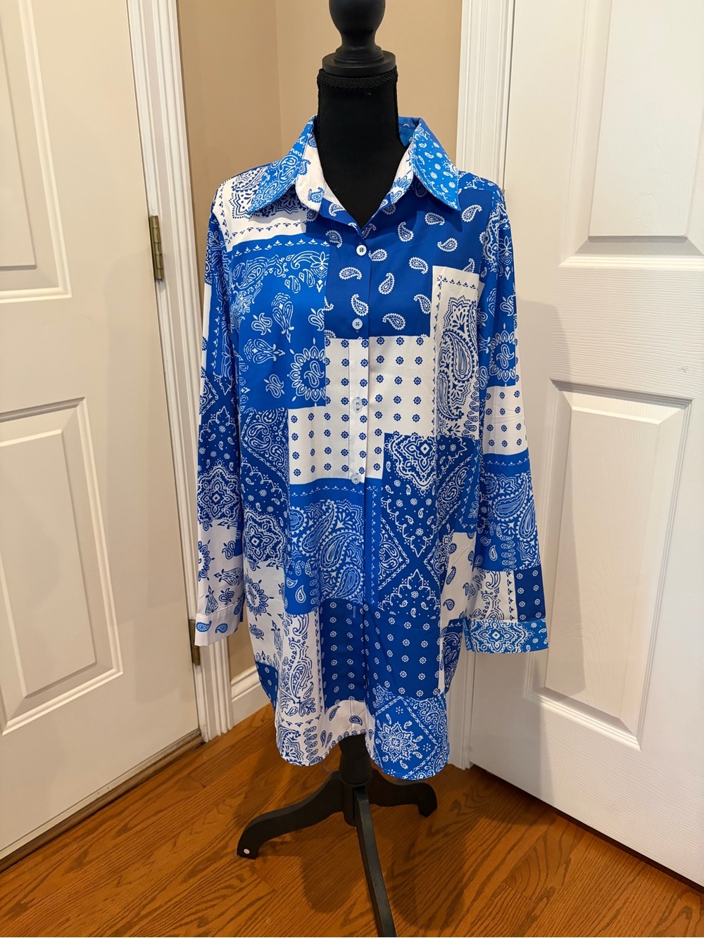 Blue Patchwork Paisley Button-Front Tunic